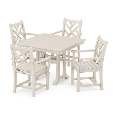 POLYWOOD Chippendale 5-Piece Farmhouse Trestle Arm Chair Dining Set - Sand
